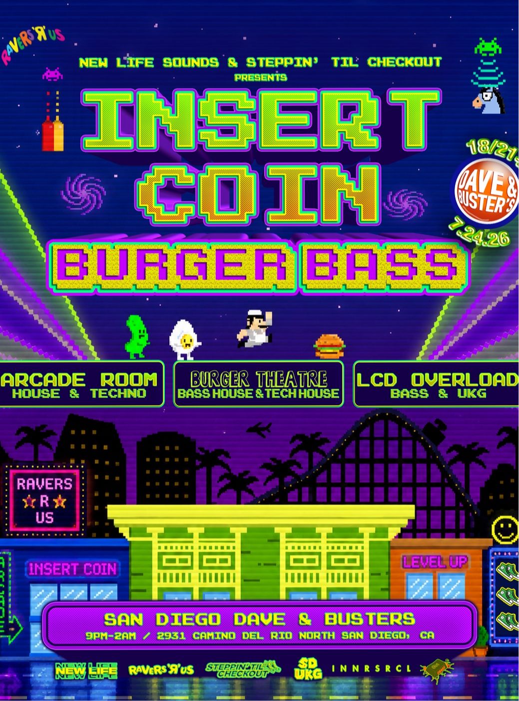INSERT COIN: BURGER BASS (Comic-Con Arcade Rave) 18/21+